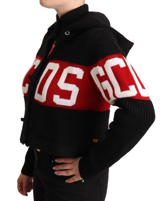 GCDS Womens Black Cashmere Hooded Button Down Logo Cardigan Jacket Clothing