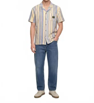 Stan Ray Tour Button Down Shirt In Blue/ Yellow Stripe