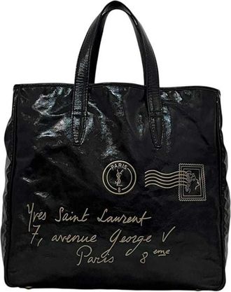 Saint Laurent Y Mail Black Patent Leather Tote Bag (Pre-Owned)