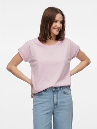 Vila Rundhalsshirt VILA VIDREAMERS NEW PURE T-SHIRT/SU-NOOS, Damen, Gr. XXL, rosa (winsome orchid), Jersey, Obermaterial: 50% Baumwolle, 50% Polyester, uni
