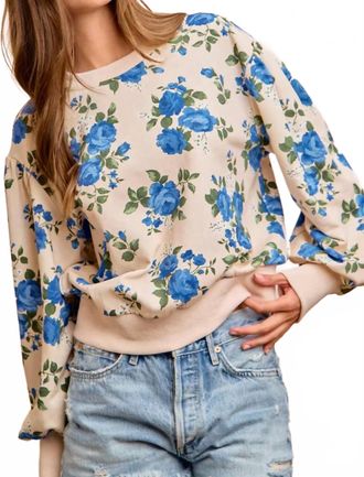 Bibi Rose Crew Sweatshirt In Blue/ Beige
