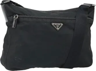 Prada Pre-owned Cross Body Bags, female, Black, Size: ONE SIZE Pre-owned Nylon Cross Body Bag
