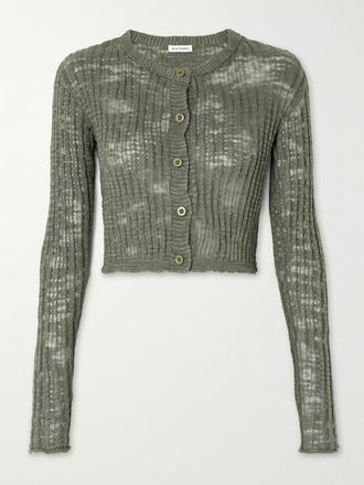 Acne Studios Cropped Ribbed Linen-blend Cardigan - Green - xx small,x small,small,medium,large