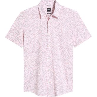 BOSS Roan Print Button-Up Cotton Blend Shirt in Light/Pastel Pink at Nordstrom, Size Xx-Large