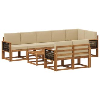 vidaXL Conjunto De Sof&aacute;s De Exterior 9 Pcs Natural Y Beige Poli&eacute;ster Vidaxl