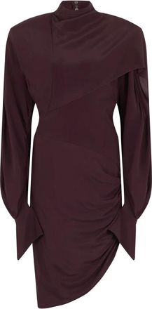 MUGLER Short Dresses, female, Purple, Size: S Asymmetric Dress with Long Sleeves