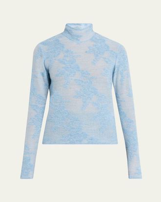 Ganni Sheer Floral Jacquard Turtleneck