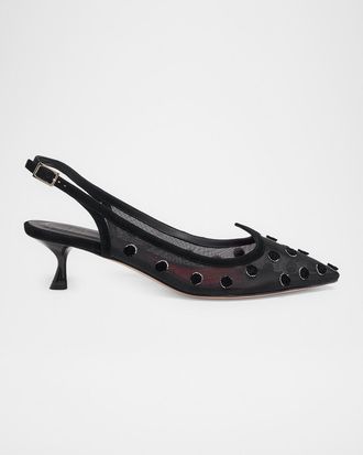 Roger Vivier 45mm I Love Vivier Dots Embroidered Mesh Slingback Pumps