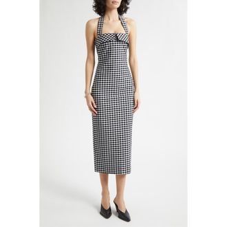 Poss&eacute; Chiara Gingham Halter Neck Pencil Dress in Black/White at Nordstrom, Size Xx-Small