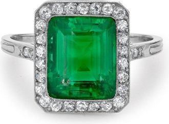Pragnell platinum Edwardian Colombian emerald and diamond cluster ring - women - Platinum/Emerald/Diamond - L - Silver