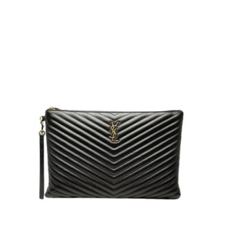 Saint Laurent Pre-owned Vintage Quilted Leather Clutch - Dames - Pre-owned - Zwart - Maat: ONE Size Leer