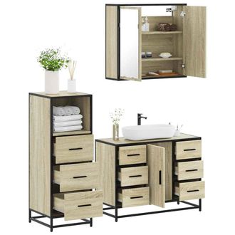 Berkfield Home 3 Piece Bathroom Furniture Set Sonoma Oak Engineered Wood in Brown
