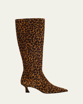 Stuart Weitzman 50mm Vinnie Leopard-Printed Suede Knee-High Boots