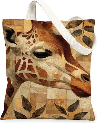 Generic Giraffe Print Canvas Tote Bags, Animal Design Eco-Friendly Reusable Grocery Bags, Vintage Lightweight Washable Shoulder Str, Brown, 13x15 Inch
