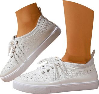 Generic Womens Casual Walking Shoes Fashion Lace Up Low Top Round Toe Flat Sneakers Indoor Outdoor Lightweight Non Slip Rubber Outsole Tennis Shoes Womens Sli