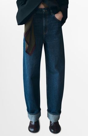 Mango Cuffed Balloon Jeans in Dark Blue at Nordstrom, Size 10