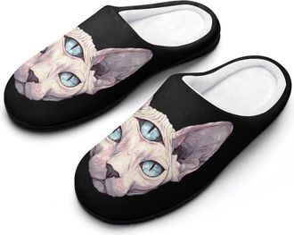 Generic Three Eyes Sphynx Cat Mens House Slippers Memory Foam Washable Cotton Slip on Home Shoes