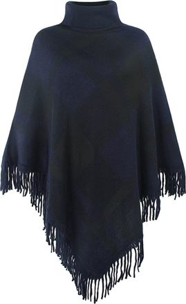 Generic Ladies Womens Winter High Polo Neck Knitted Tartan Check Poncho Shawl Sweater Jumper Wrap Cape Navy