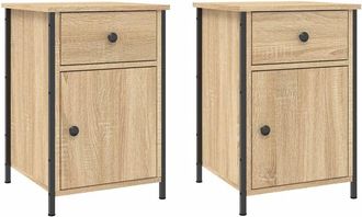 vidaXL Vidaxl - Mesitas Noche 2 Uds Madera Contrachapada Color Roble 40x42x60cm