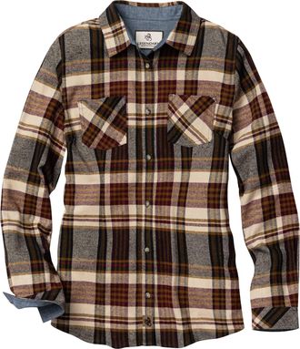 Legendary Whitetails Womens Long Sleeve Plaid Flannel Button Up Shirt 100% Cotton, Cedarwood Plaid, M