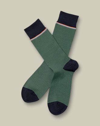 CHARLES TYRWHITT Stripe Socks - Navy & Green Size 10.5-13 by Charles Tyrwhitt