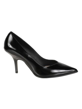 Pinko Pointed-Toe Black Leather Pumps with Kitten Heel and Metallic Detail