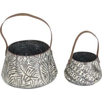 Foreside Home And Garden Set of 2 Rustic Whitewashed Pattern Galvanized Metal Decorative Storage Baskets in Silver at Nordstrom