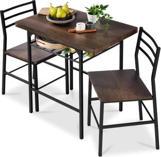 Best Choice Products 3-Piece Modern Dining Set, Square Table & Chairs Set w/ Steel Frame, Built-In Storage Rack