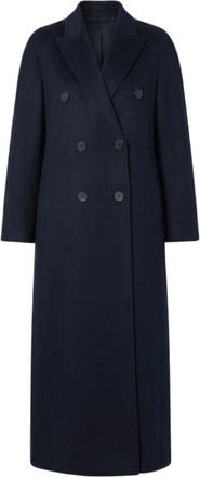 Max Mara Jassen, Dames, Blauw, S, Leer, Volante Lange Dubbele-Rijjas