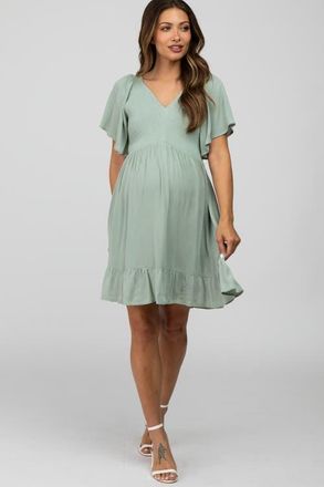 Pinkblush Smocked Front Ruffle Hem Dress in Mint Green at Nordstrom, Size Large