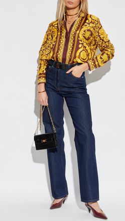 Versace Silk Shirt With barocco Print, Womens, Yellow