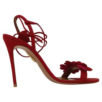 Aquazzura Happy Hearts Strappy Sandals in Red Suede