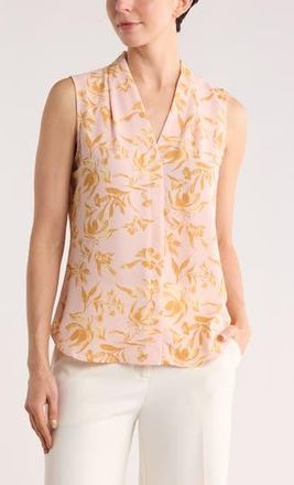 Nordstrom Rack V-Neck Sleeveless Woven Shell Top in Pink- Yellow Sunset Floral at Nordstrom Rack, Size X-Large