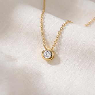 Pompeii3 1/2ct Round Solitaire Bezel Diamond Pendant 14k Yellow Gold