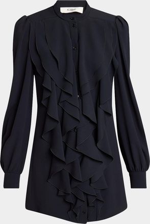 Chloé Ruffle Front Long-Sleeve Mini Dress