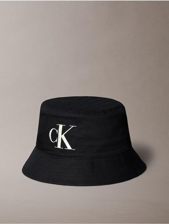 Calvin Klein Mens Embroidered Monogram Twill Bucket Hat - Black