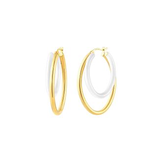 Gold & Honey Womens Enamel Double Oval Hoop Earrings In White