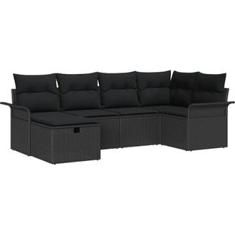 vidaXL Conjunto De Sof&aacute; De Jard&iacute;n Con Coj&iacute;n 6 Pcs Negro Polirat&aacute;n