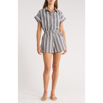 Faithfull The Brand Cyrene Tie Waist Romper in Antique Navy Stripe at Nordstrom Rack, Size Xx-Large