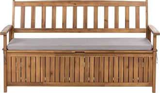 Beliani Banco De Jard&iacute;n Con Almacenaje De Madera Maciza De Acacia R&uacute;stico 160 Cm Con Coj&iacute;n De Olefina Gris Sovana