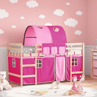 vidaXL Cama Alta Para Ni&ntilde;os Con T&uacute;nel Madera Pino Rosa 80x200 Cm Vidaxl