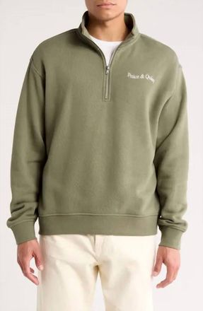 Museum of Peace and Quiet Wordmark Quarter Zip Up Sweater In Olive