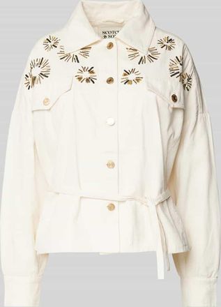 Scotch & Soda Jeansjacke mit Perlen und Pailletten in Ecru, Gr&ouml;&szlig;e XL