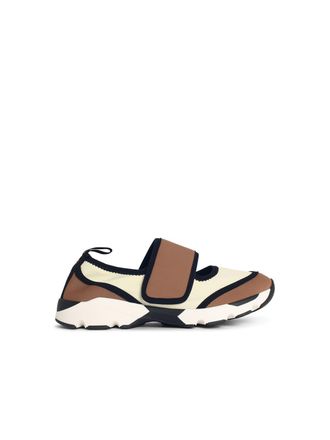 Marni Sneakers Running Mary Jane di Marni in tessuto marrone e panna