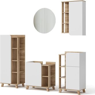 Vicco Conjunto De Muebles De Ba&ntilde;o Karen, Sonoma/blanco, 5 Piezas