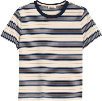 Madewell Perfect Crewneck Cotton Jersey T-Shirt in Wrangler Canvas Stripe at Nordstrom, Size Xx-Small