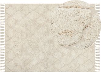 Beliani Alfombra De Algod&oacute;n Beige Claro 160 X 230 Cm Patr&oacute;n Geom&eacute;trico Minimalista Silchar