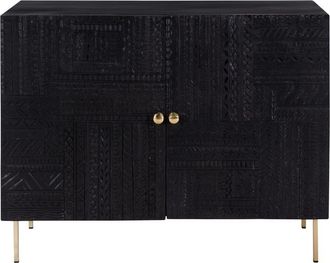 Rendez-Vous Déco Cómoda de 2 puertas en madera grabada negra y metal dorado