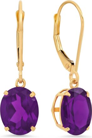 MAX + STONE 14k Yellow or White Gold 8x10mm Oval Gemstone Dangle Earrings with Leverbacks