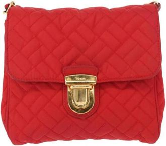 Prada Pre-owned Pushlock Chain Flap Bag - Dames - Vintage Schoudertas - Rood - ONE Size - Nylon - Vintage
